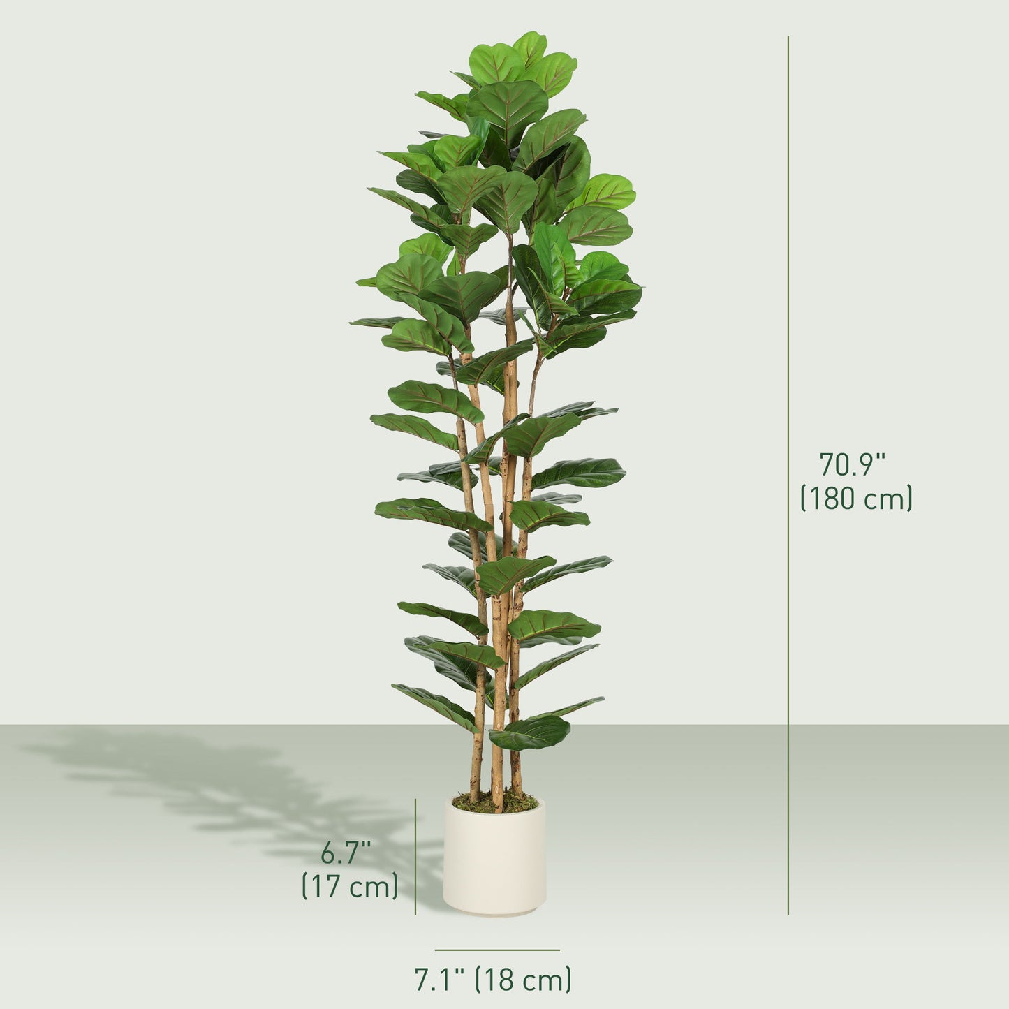 6FT Artificial Fiddle Leaf Fig Tree, Fake Potted Tree with Solid Wood Trunks and Lifelike Leaves for Indoor Decor, Green