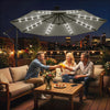 9.7 ft Cantilever Patio Umbrella with Solar Light, Garden Hanging Parasol with Cover, Tilt, Crank, Grey
