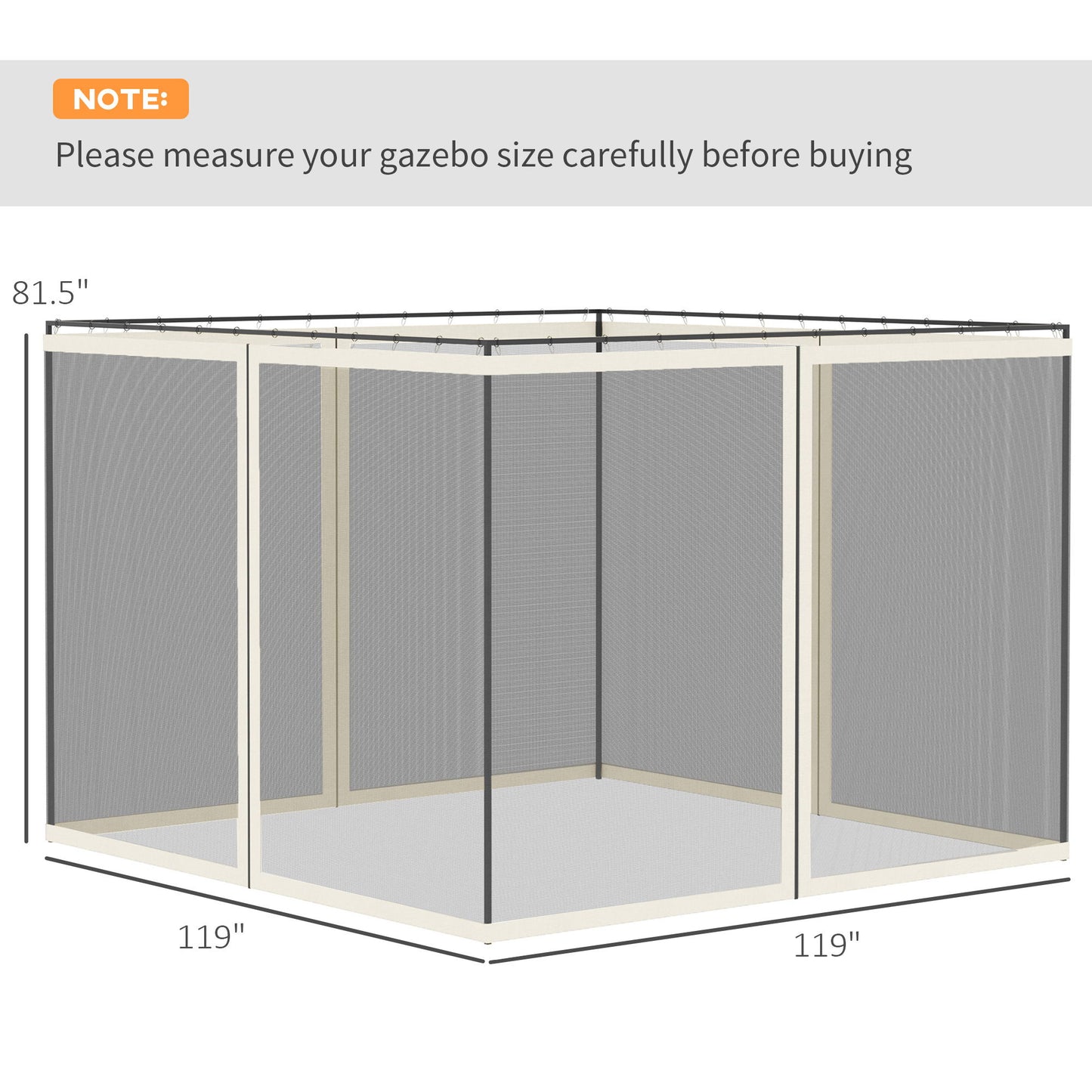 Replacement Mosquito Netting for Gazebo 10' x 10' Black Screen Walls for Canopy with Zippers, White