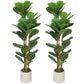 4FT Artificial Fiddle Leaf Fig Tree Set of 2, Fake Potted Tree with Solid Wood Trunks for Indoor Decor, Green