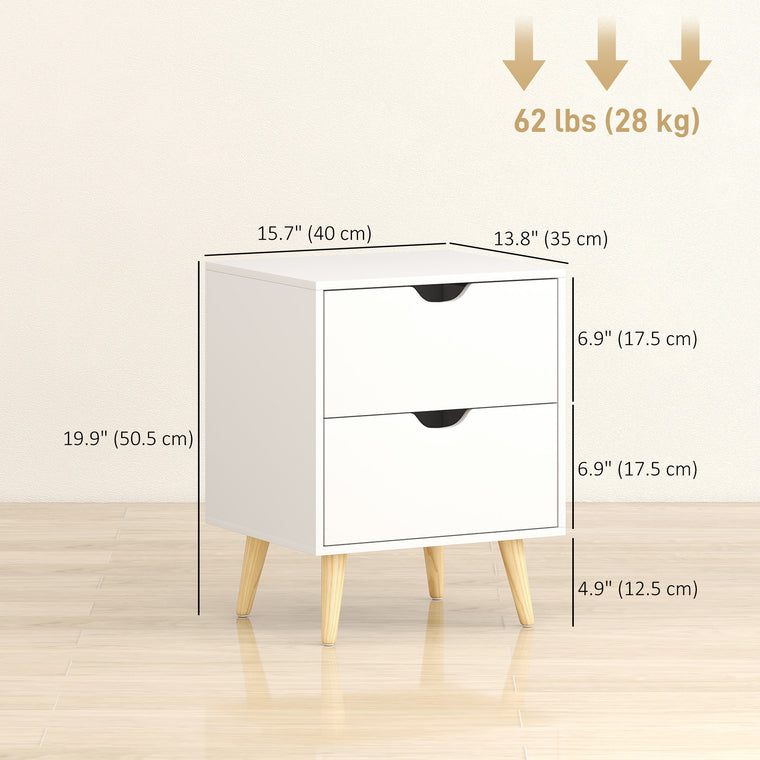 Nightstand Set of 2 with 2 Drawers and Pine Legs