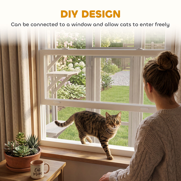 44.1"H Grey Wooden Cat Cage with Multi-Level Platforms