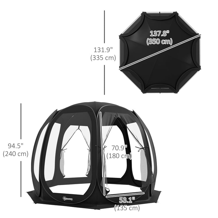 11' x 11.5' Black Pop Up Screen Tent Gazebo with 2 Doors