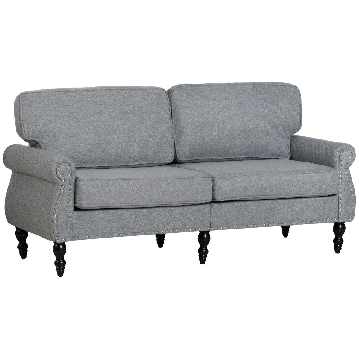 Stylish Midback Double Sofa with Sponge Padding, 2 Seater Sofa Couch, with Rubber Wood Leg, Grey