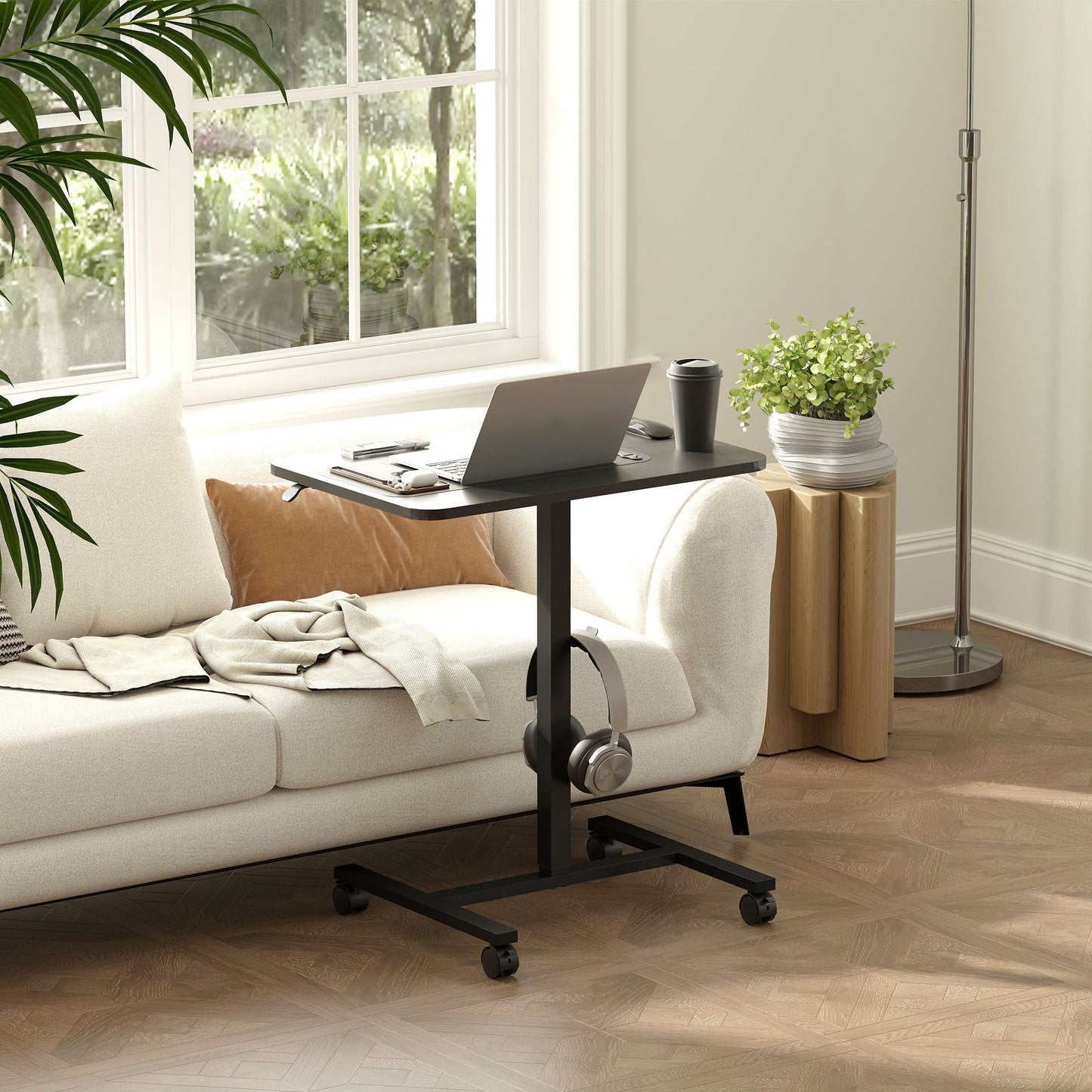 Height Adjustable Standing Desk with Wheels - Black Wood Grain