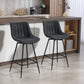 Set of 2 Counter Height Barstools, PU Leather Upholstered Bar Stools with Backrest, Footrest and Steel Legs, Black