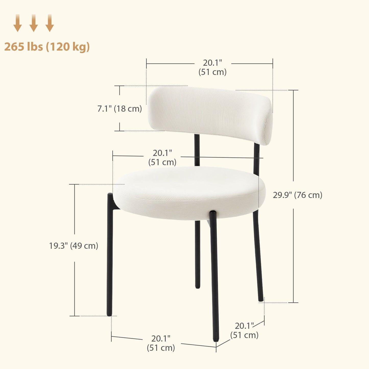 Set of 4 Corduroy Dining Chairs with Steel Legs - Beige
