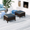 2 Pieces Wicker Outdoor Ottoman with Removable Cushion, Rattan Outdoor Footstool, Footrest and Side Table, Blue