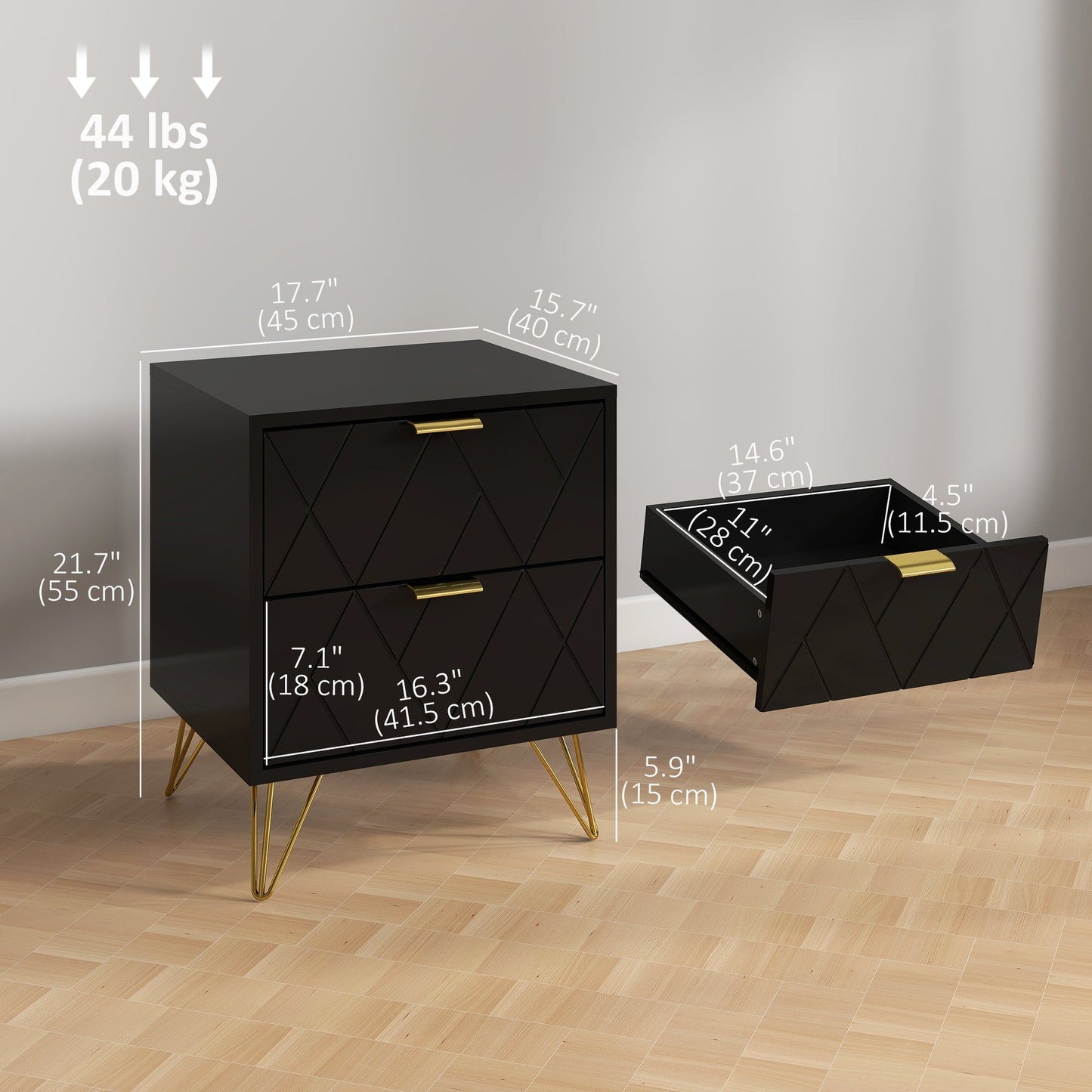 Accent Nightstand with 2 Drawers - Black