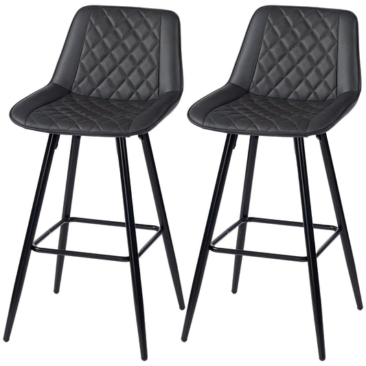 Set of 2 PU Leather Counter Height Bar Stools - Black