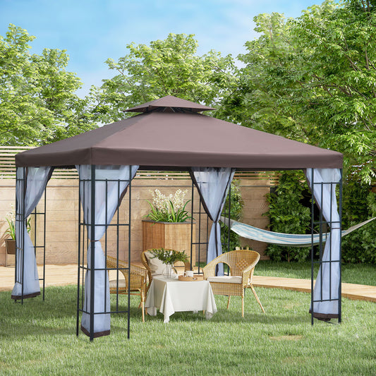 10'x10' Garden Gazebo Patio Canopy Portable Party Event Backyard w/ Mosquito Netting Coffee