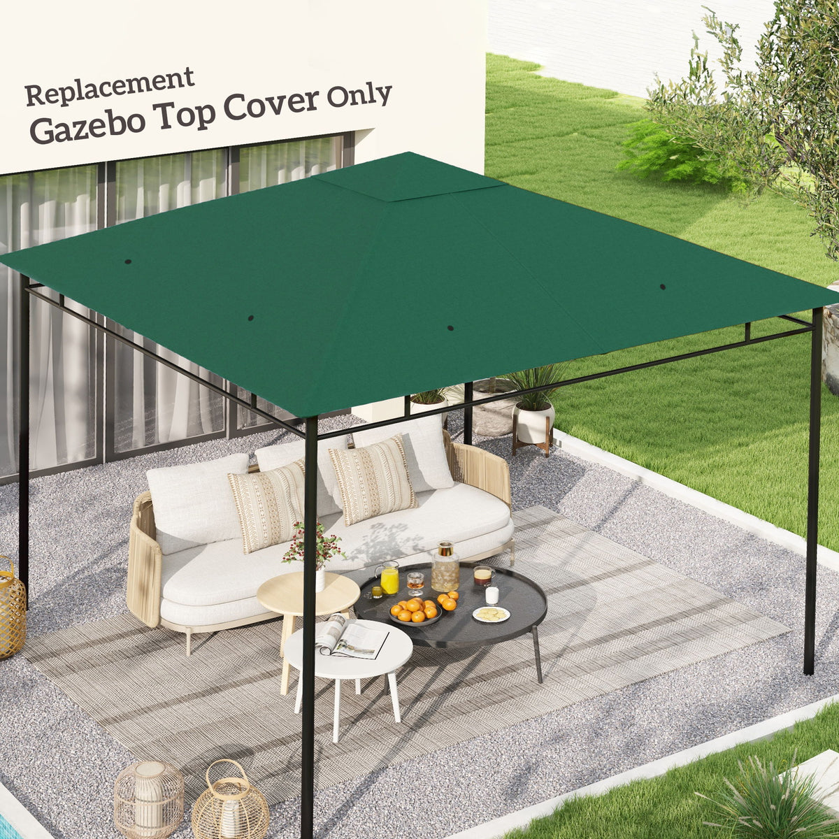 10' x 10' Square Gazebo Canopy Replacement UV Protected Top Cover Sun Shade Green