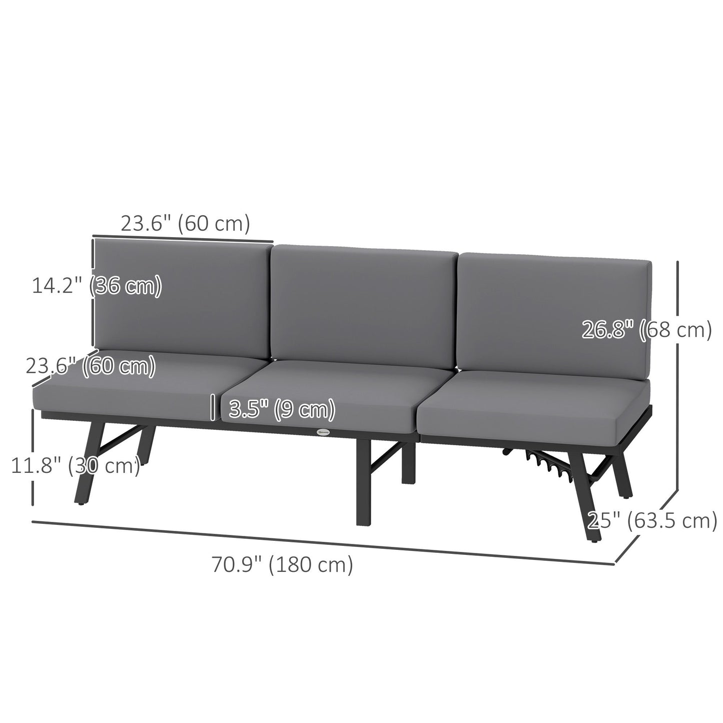 3-in-1 3-Seater Outdoor Sofa, Lounge Chair with 5-Position Adjustable Back, Patio Loveseat with Folding Table, Grey