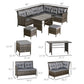 6pcs Outdoor Rattan Sofa Set Garden Wicker Sectional Couch Furniture Set with Dining Table and Chair Dark Grey