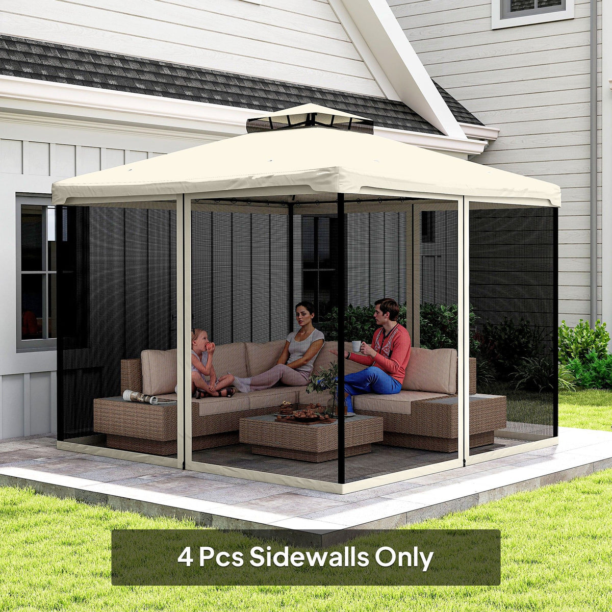 Replacement Mosquito Netting for Gazebo 10' x 10' Black Screen Walls for Canopy with Zippers for Parties and Outdoor Activities, Cream White