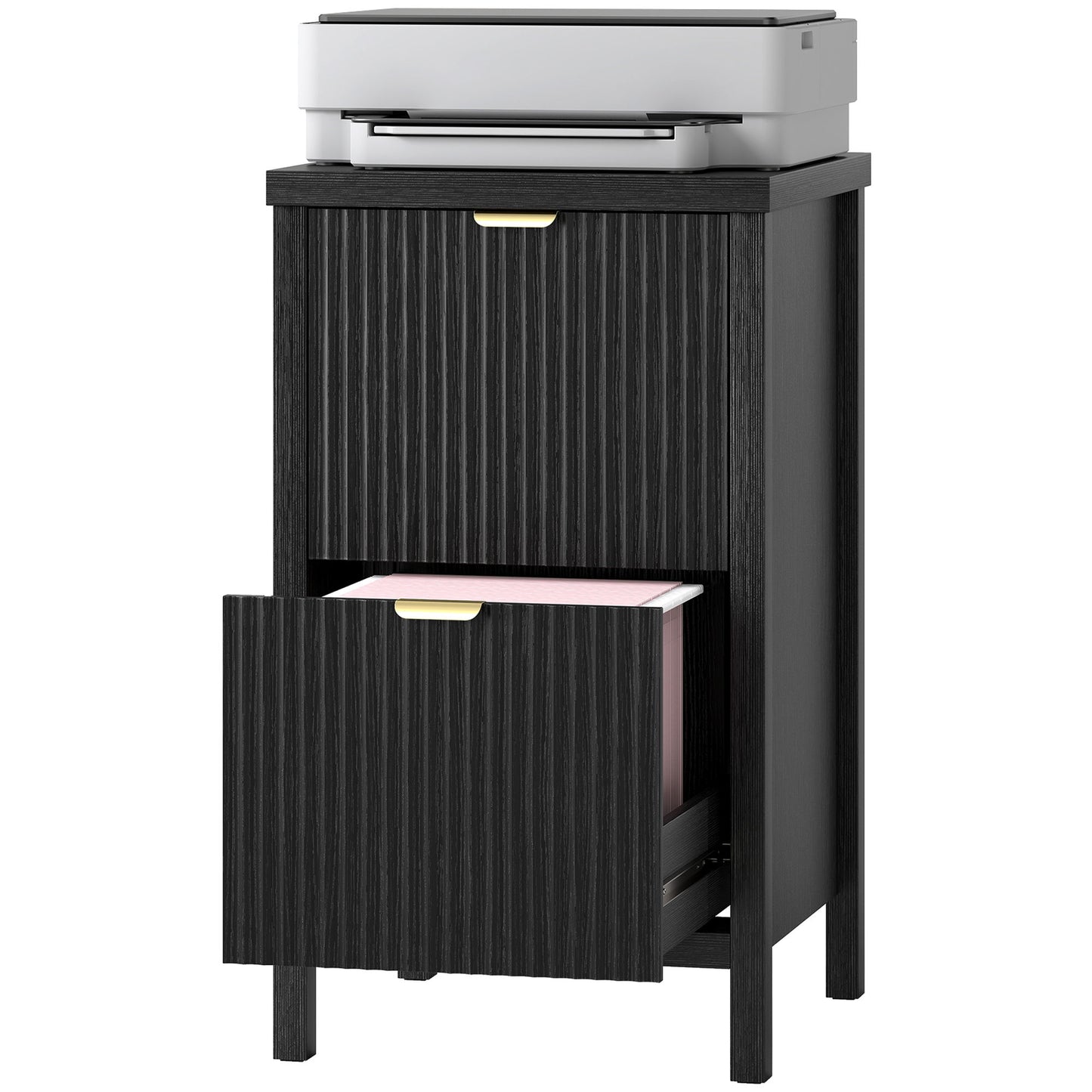 2 Drawer File Cabinet with Silent Slides, Vertical Modern Filing Cabinet Fits Letter/A4 Size Home Office, Black