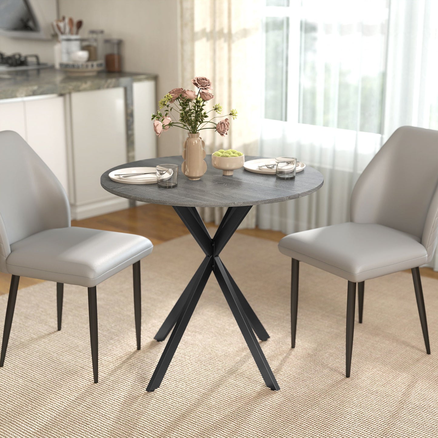 31.5" Industrial Round Dining Table - Distressed Grey