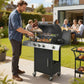 3 Burner Propane Gas Grill with Side Burner, 36,000 BTU BBQ Grill with Cast Iron Grates, Wheels, Warming Rack, Cabinet