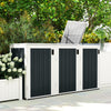 Outdoor Storage Shed Rustproof Garbage Bin Shed with Gas Struts Magnetic Doors for 3 Bins White and Grey