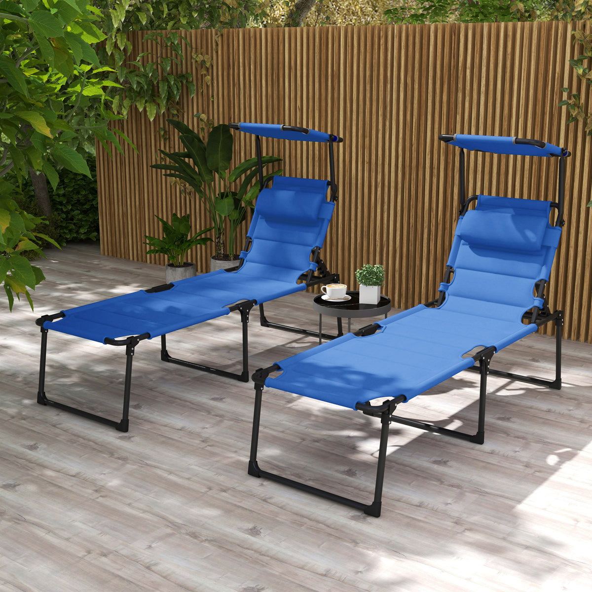 Folding Chaise Lounge with Adjustable Sunroof, Outdoor Quick Dry Padded Tanning Chairs with Headrest, Reclining Back Outdoor Lounge Chair, for Beach, Yard, Patio, Blue