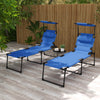 Folding Chaise Lounge with Adjustable Sunroof, Outdoor Quick Dry Padded Tanning Chairs with Headrest, Reclining Back Outdoor Lounge Chair, for Beach, Yard, Patio, Blue