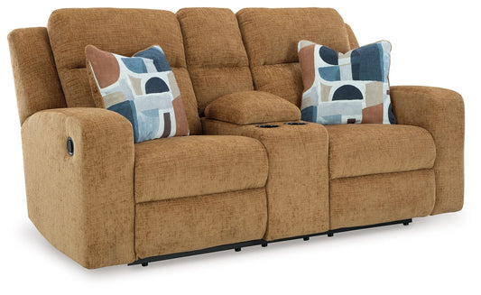 Kanlow - Honey - Dbl Reclining Loveseat With Console - Fabric