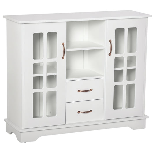 Sideboard with Glass Doors and 2 Drawers - White