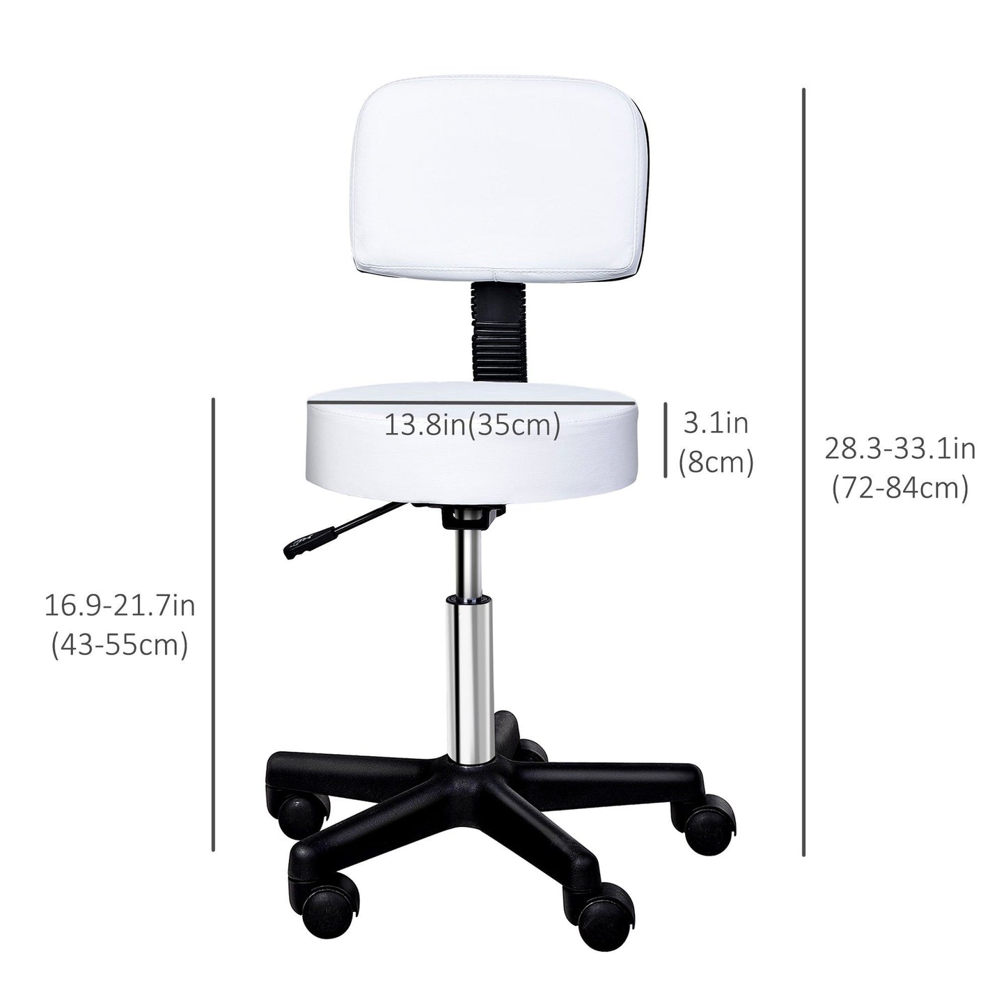 Adjustable Rolling Drafting Stool with Back - White