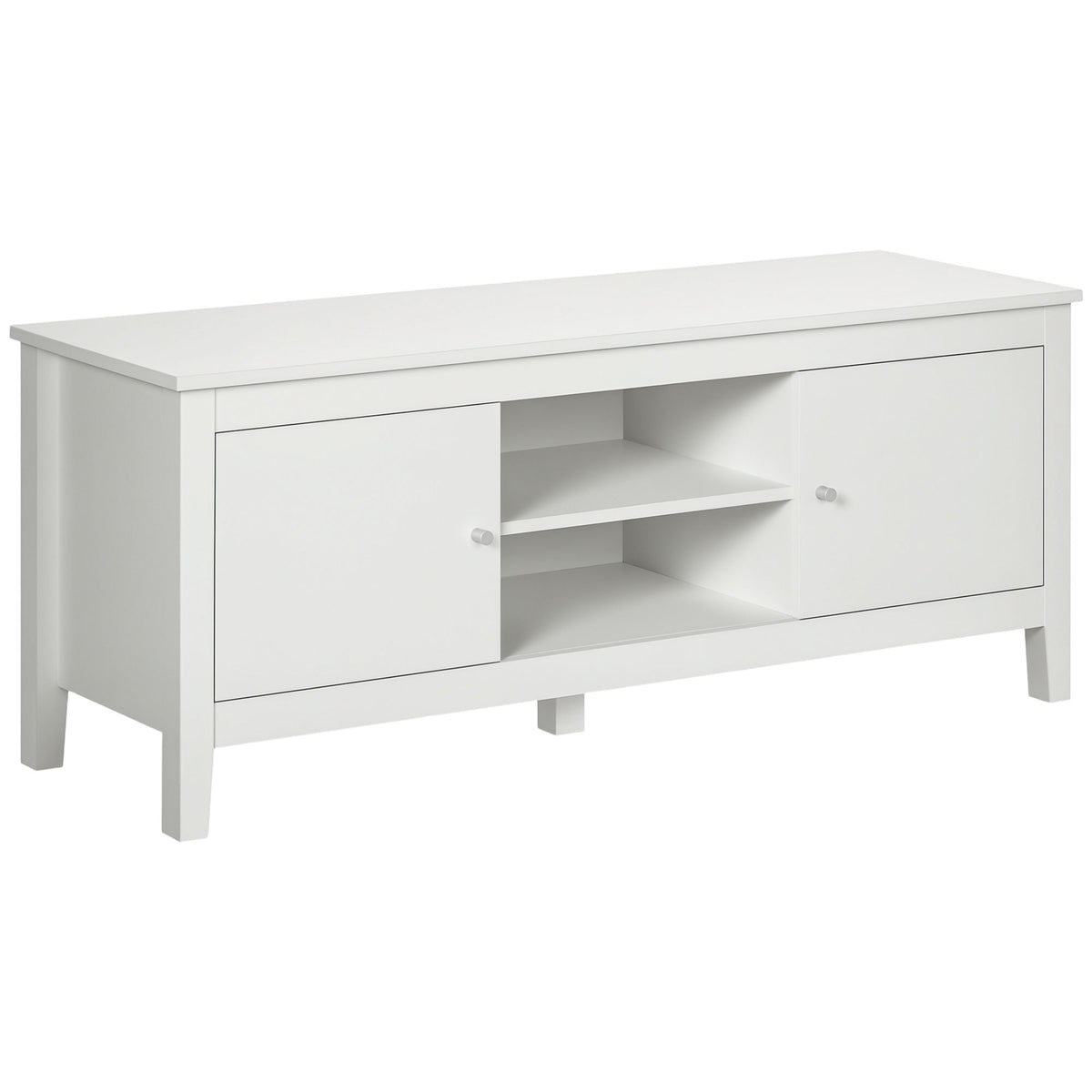 Modern TV Stand for TVs up to 55", TV Bench with Storage Cupboards and Shelves, 47.2" x 16.7" x 19.7", White