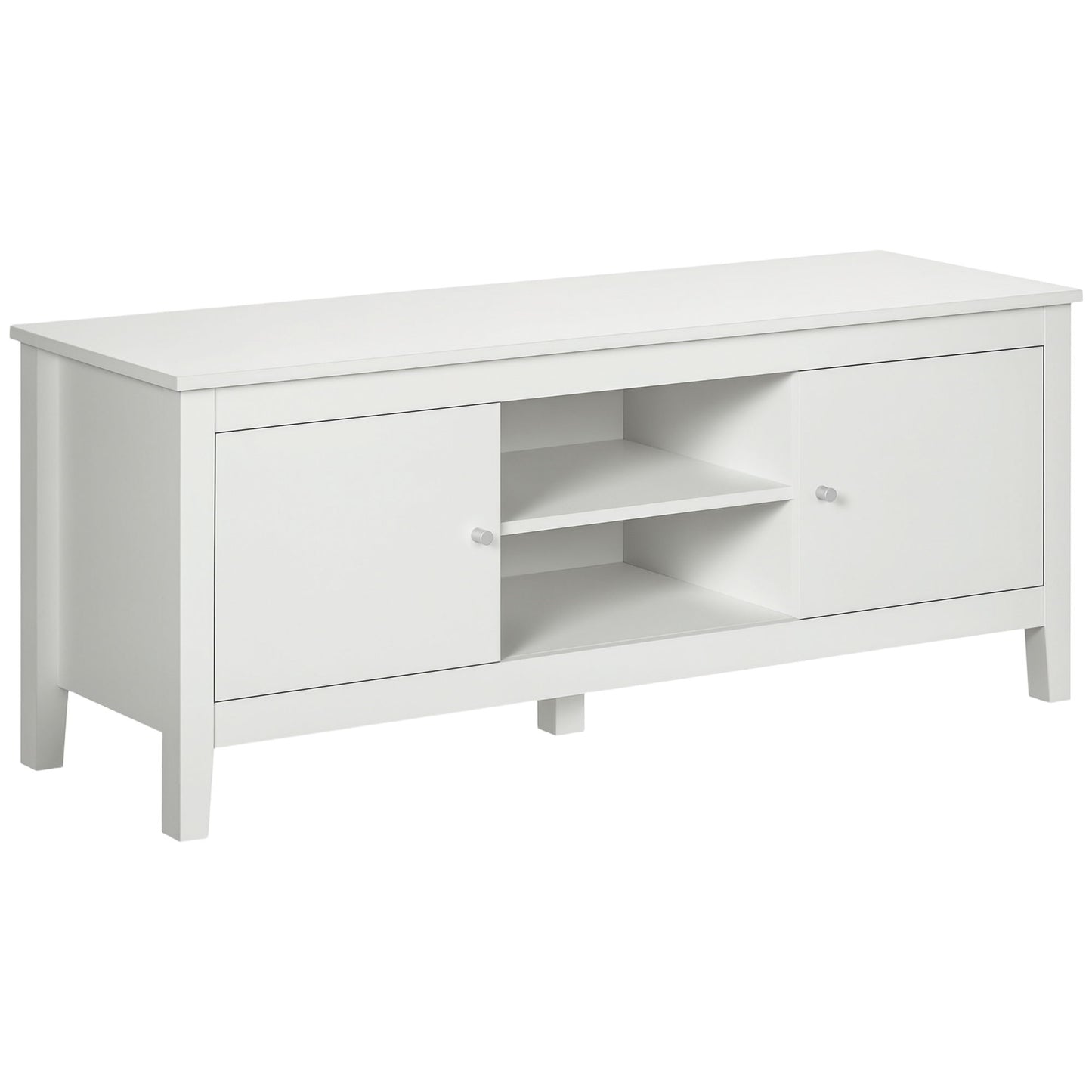 Modern TV Stand for TVs up to 55", TV Bench with Storage Cupboards and Shelves, 47.2" x 16.7" x 19.7", White