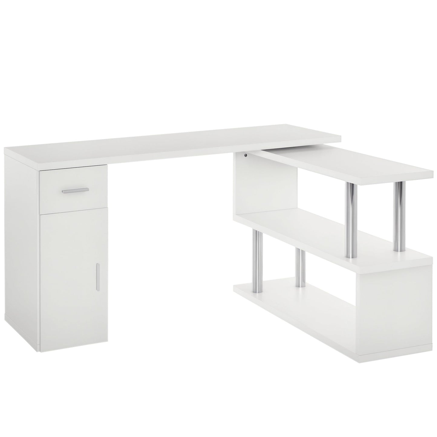 L-Shaped Rotating Computer Desk with Storage - White