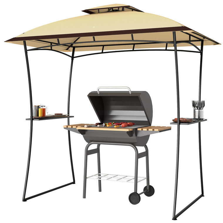 8' x 5' Beige Grill Gazebo with Side Shelves & Hook