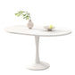Extendable Round Dining Table for Open-Plan Kitchens and Dining Areas, Modern Table for 4–6 People, 55'' L x 39.5'' W x 29.5'' H, White
