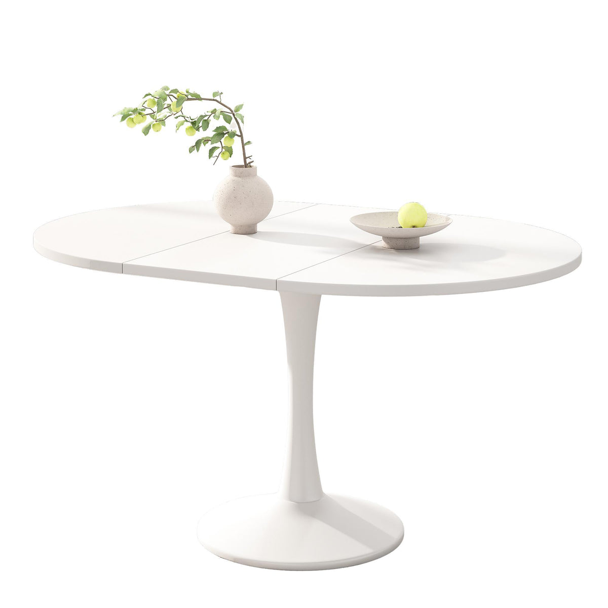 Extendable Round Dining Table for Open-Plan Kitchens and Dining Areas, Modern Table for 4–6 People, 55'' L x 39.5'' W x 29.5'' H, White