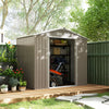 7' x 4' x 6' Garden Storage Shed Outdoor Patio Metal Tool Storage House w/ Foundation Kit and Double Doors Light Brown