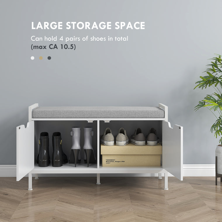 Cushioned Shoe Storage Bench - White
