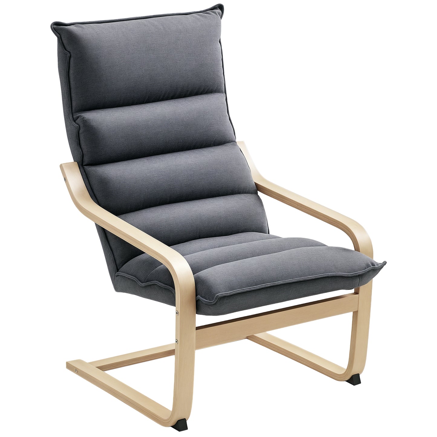 Birch Wood Fabric Modern Armchair, Accent Chair with Curved Leg and Arm for Living Room, Grey