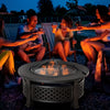 Outdoor Fire Pit, Firepit with Grill Net, Mesh Lid, Poker, for Camping, Bonfire, Picnic, Bronze