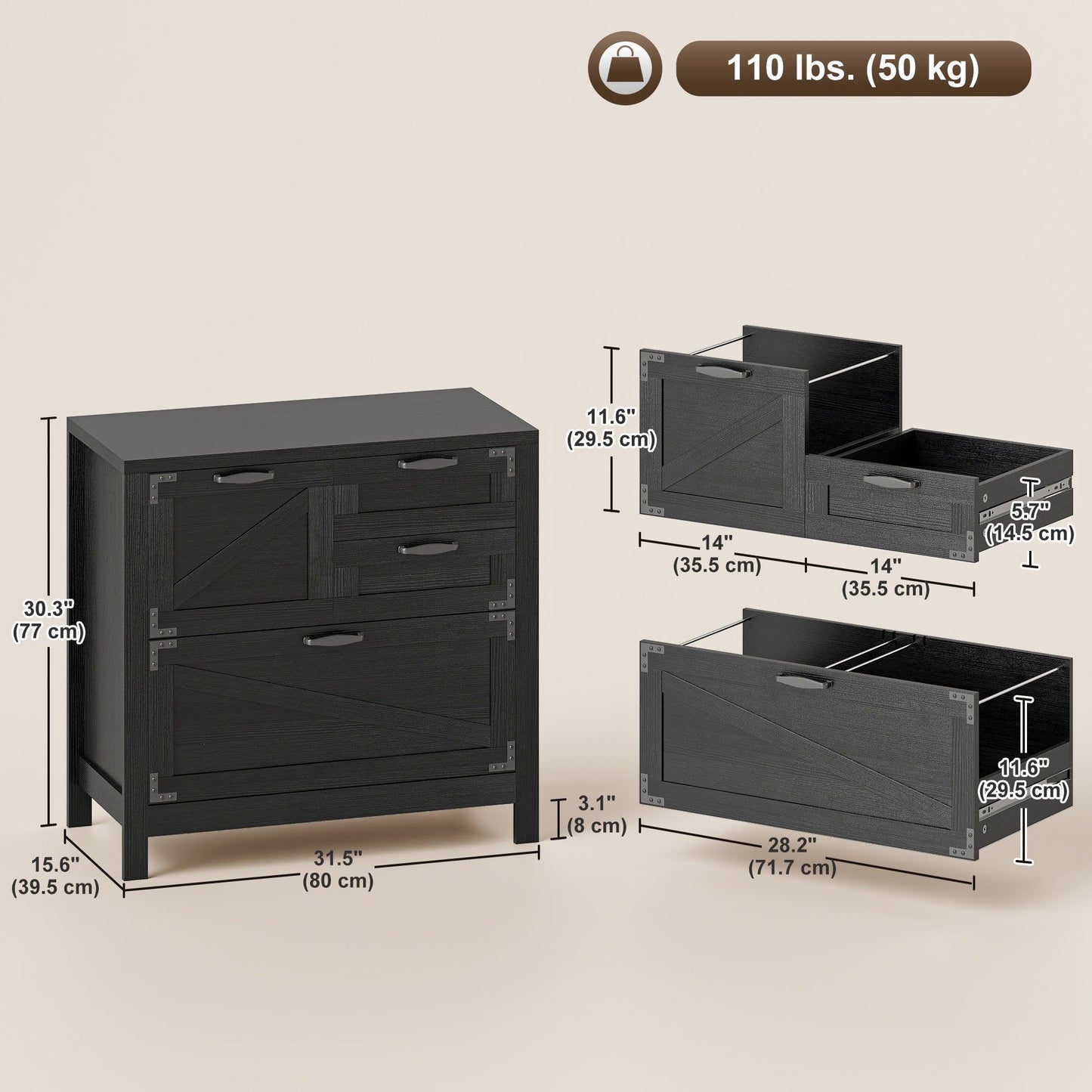 4-Drawer Lateral Filing Cabinet - Black Wood Grain