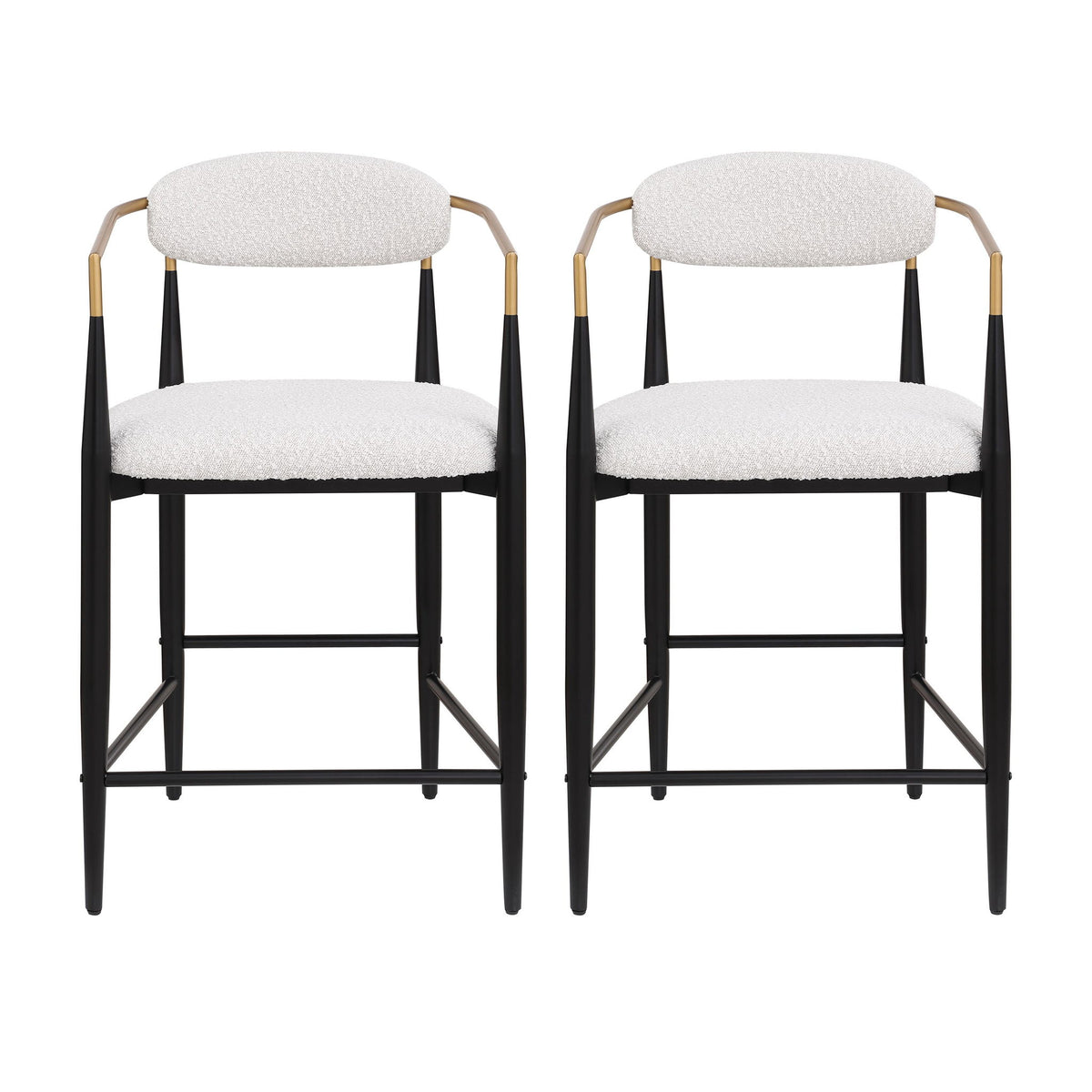 Set of 2 Modern Counter Stools with Iron Frame and Gold Accents, Upholstered Dining Chairs for Kitchen, 23" L x 22" W x 37.5" H, Beige