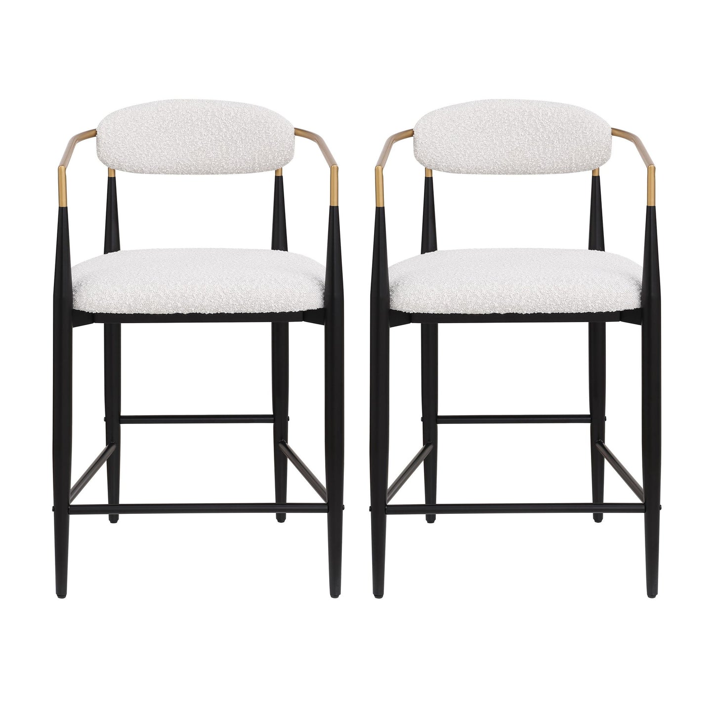 Set of 2 Modern Counter Stools with Iron Frame and Gold Accents, Upholstered Dining Chairs for Kitchen, 23" L x 22" W x 37.5" H, Beige