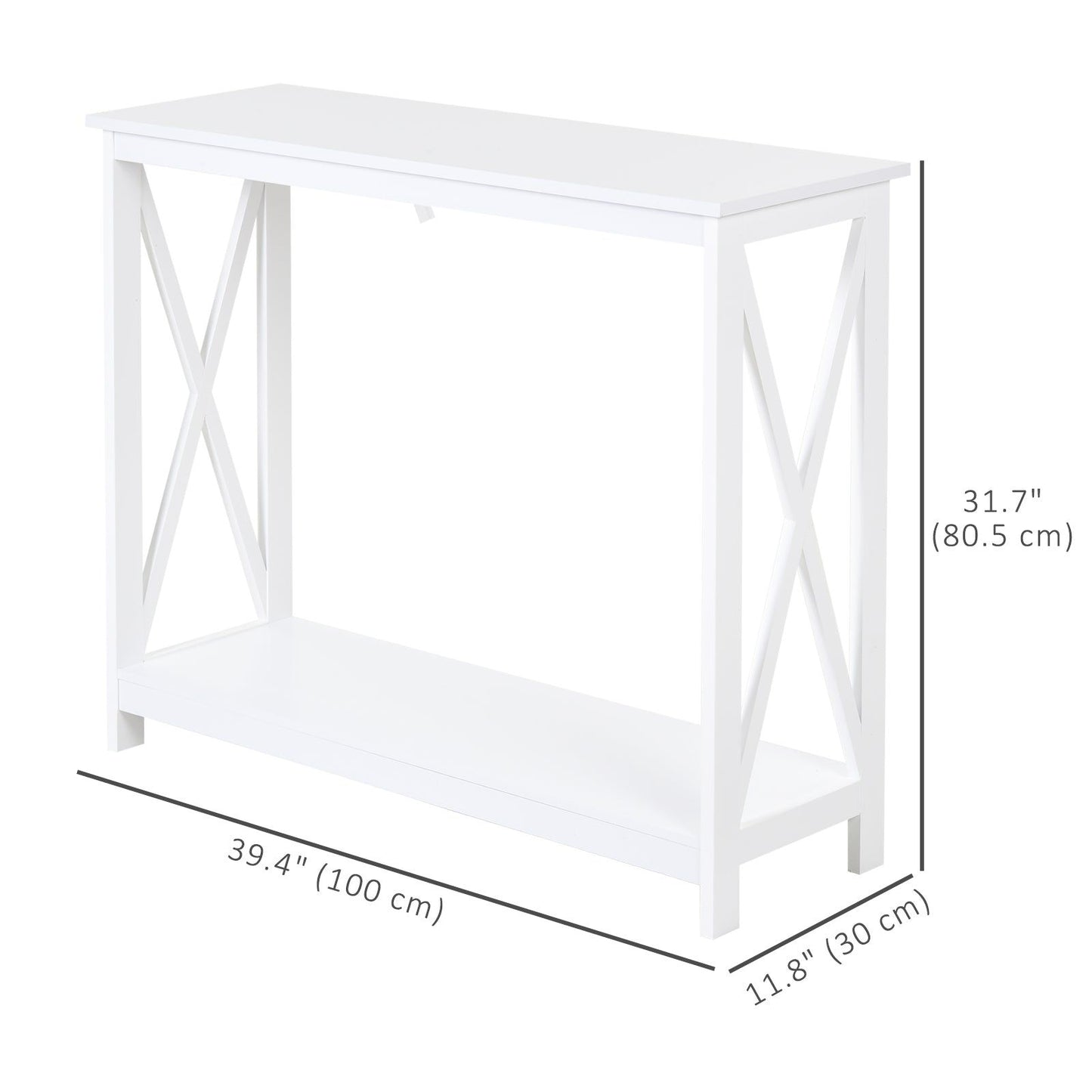 40" X-Design Console Table with Shelf - White