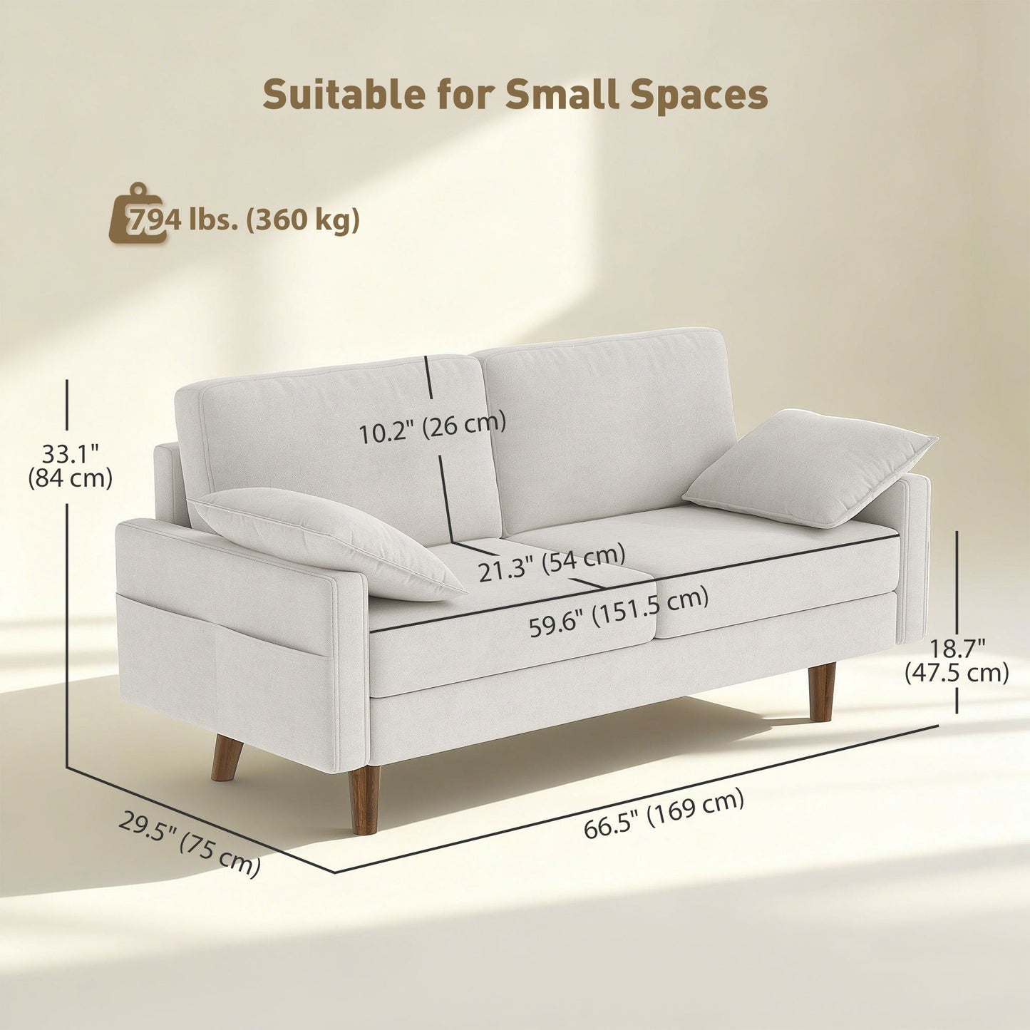 3-Seater Velvet Sofa with Spring Cushions - Cream White