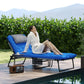 Folding Lounge Chair with 4-level Reclining Back & Cushion, Blue