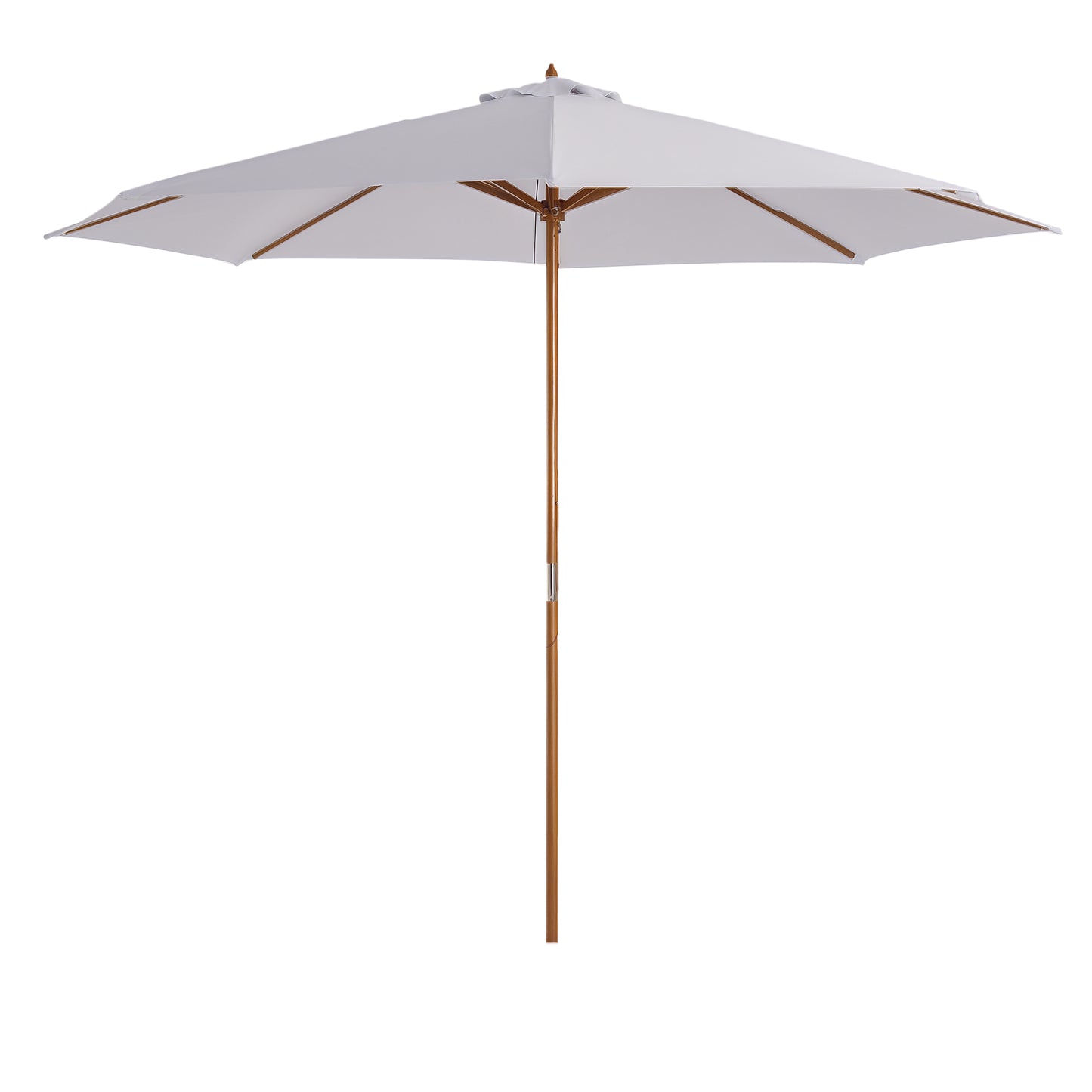 10' x 8' Bamboo Wooden Round Market Patio Sun Umbrella, Garden Parasol, Outdoor Sunshade Canopy, White