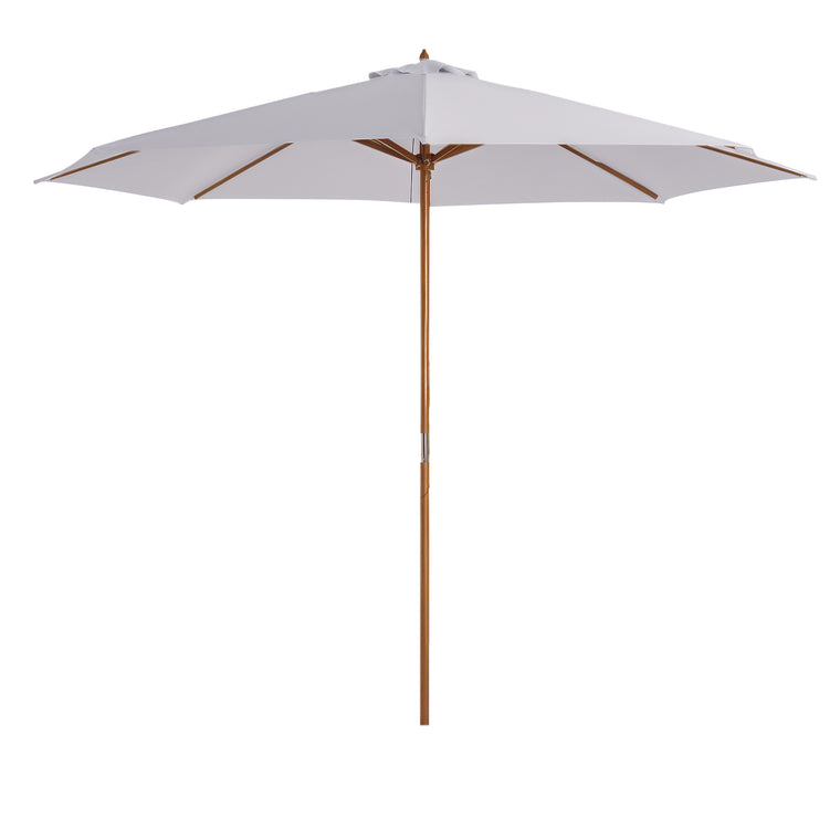 10' x 8' White Bamboo Wooden Round Market Umbrella