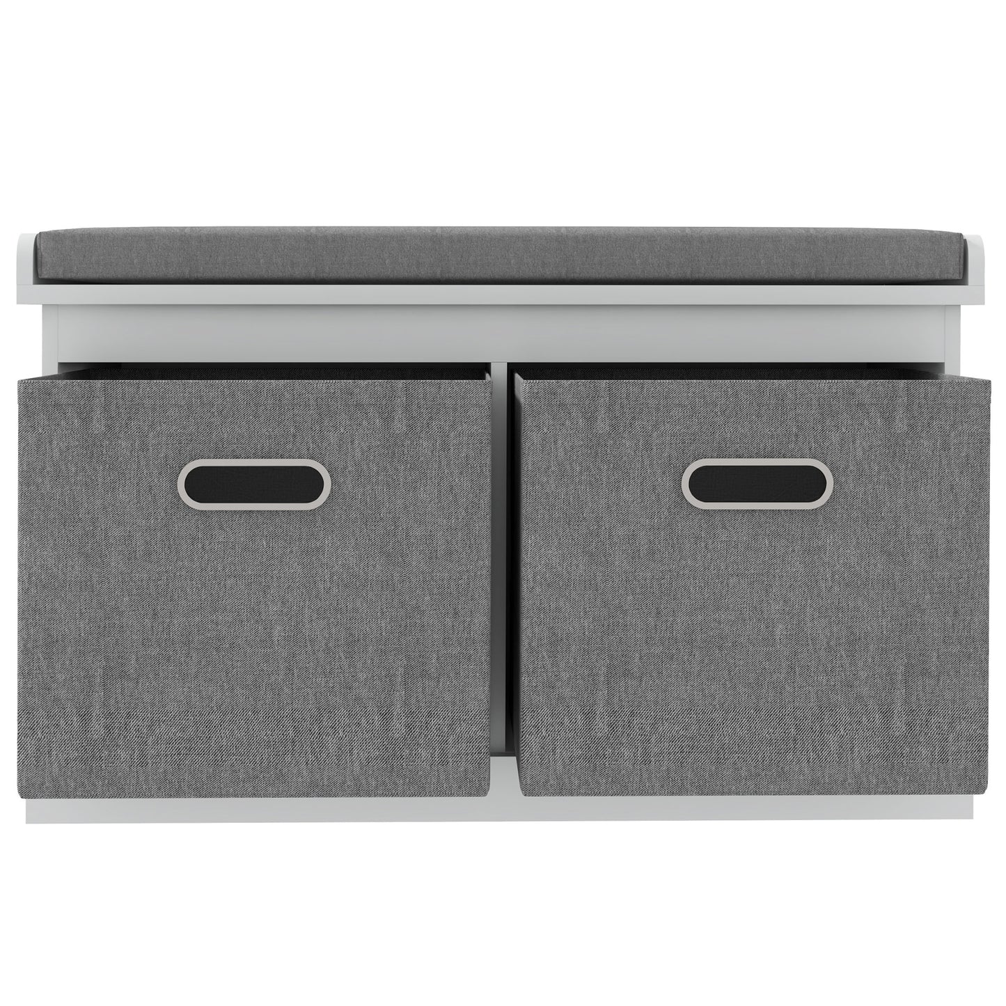 Shoe Storage Bench with Seat, Entryway Bench Seat with Cushion, 2 Fabric Drawers for Hallway, White