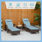 3 Pieces Wicker Patio Lounger Set with Table, Rattan Outdoor Lounge Chair Set with Cushions, Wheels, 5-Level Reclining Backrest, Headrest, Brown/Grey