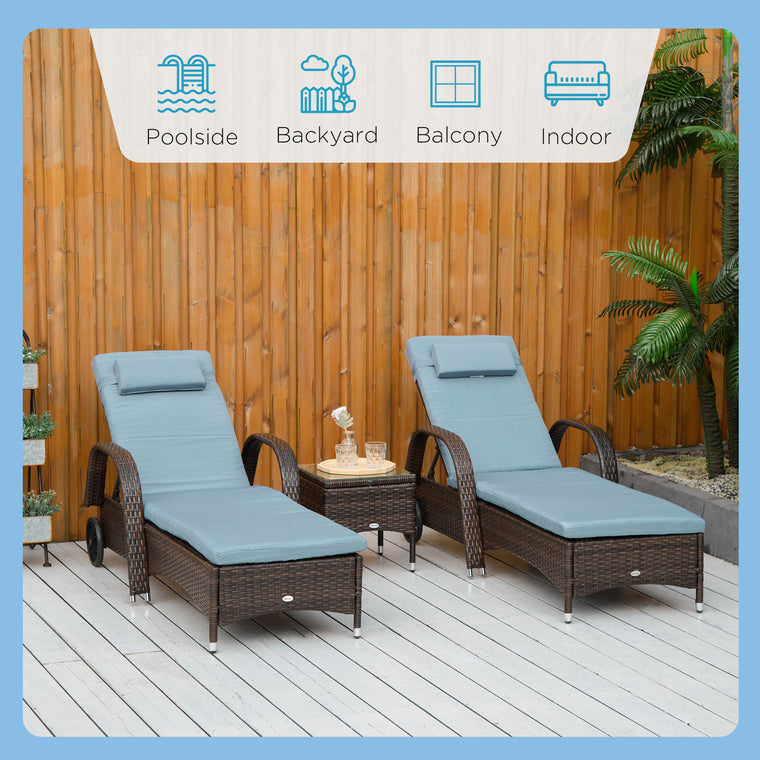 3-Piece Wicker Lounger Set with Table & 5-Level Backrest