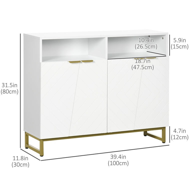 Sideboard Cabinet with 4 Doors and Metal Base - White